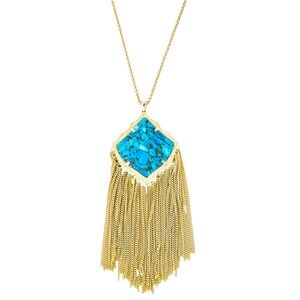 KENDRA SCOTT Kingston Gold Necklace w Turquoise  Stone Tassel Chain Pendant
